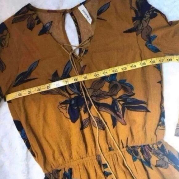 Peppermint Romper dress skort V-neck Tassles Boho Floral Sz Small Mustard - Picture 9 of 12